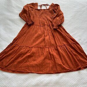 Umgee Long Sleeve Tiered Maxi Dress Burnt Orange Sz S
